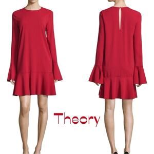 Theory Red Ruffled Long Sleeve Dress NWOT Size 4